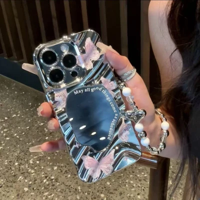 Premium wavy mirror fantasy butterfly phone case